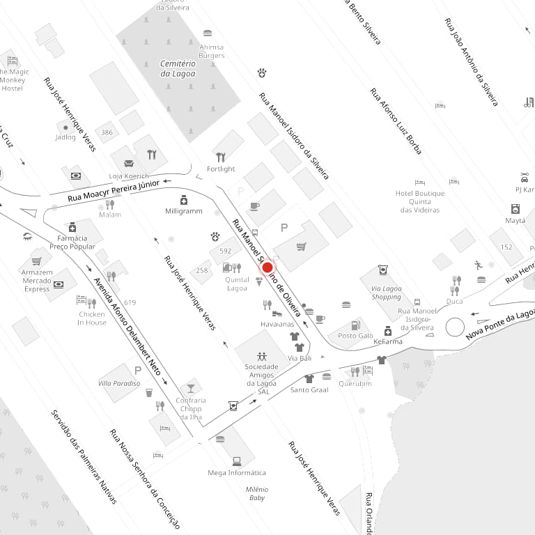 Mapa do centrinho da Lagoa da Conceição com a localização do Cantim Café